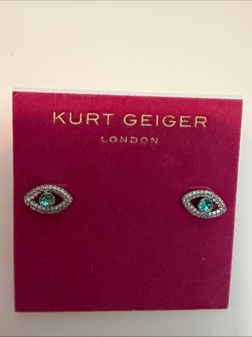 Kurt Geiger Silver Eye Aqua Centers Stud Earrings ::NWT::